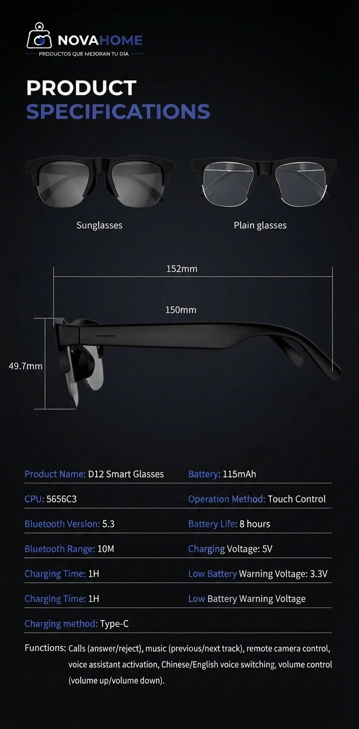Gafas Inteligentes Bluetooth con Audio Integrado | Llamadas y Música
