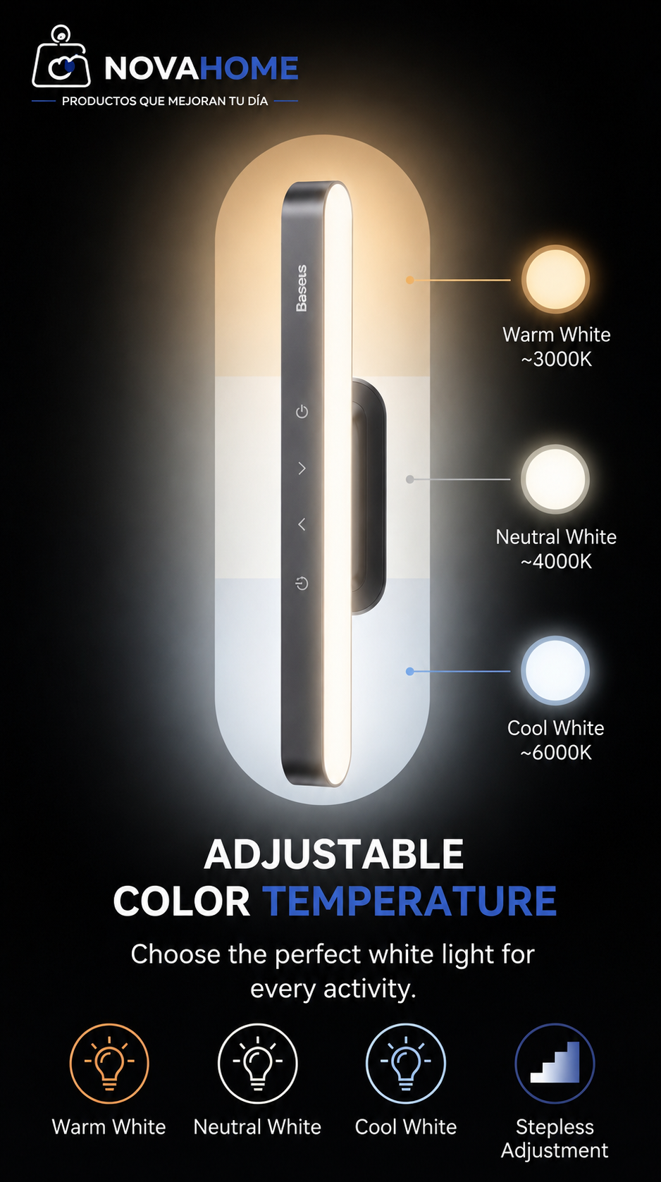 Lámpara LED Magnética Baseus | Luz Recargable USB con Brillo Ajustable