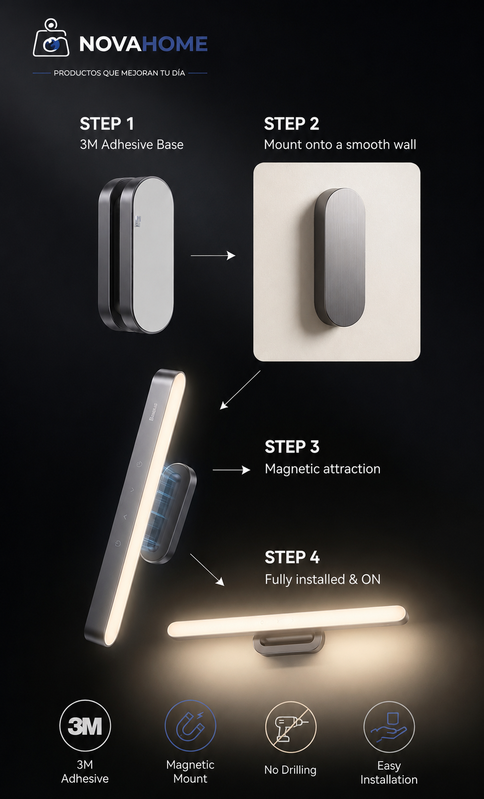 Lámpara LED Magnética Baseus | Luz Recargable USB con Brillo Ajustable