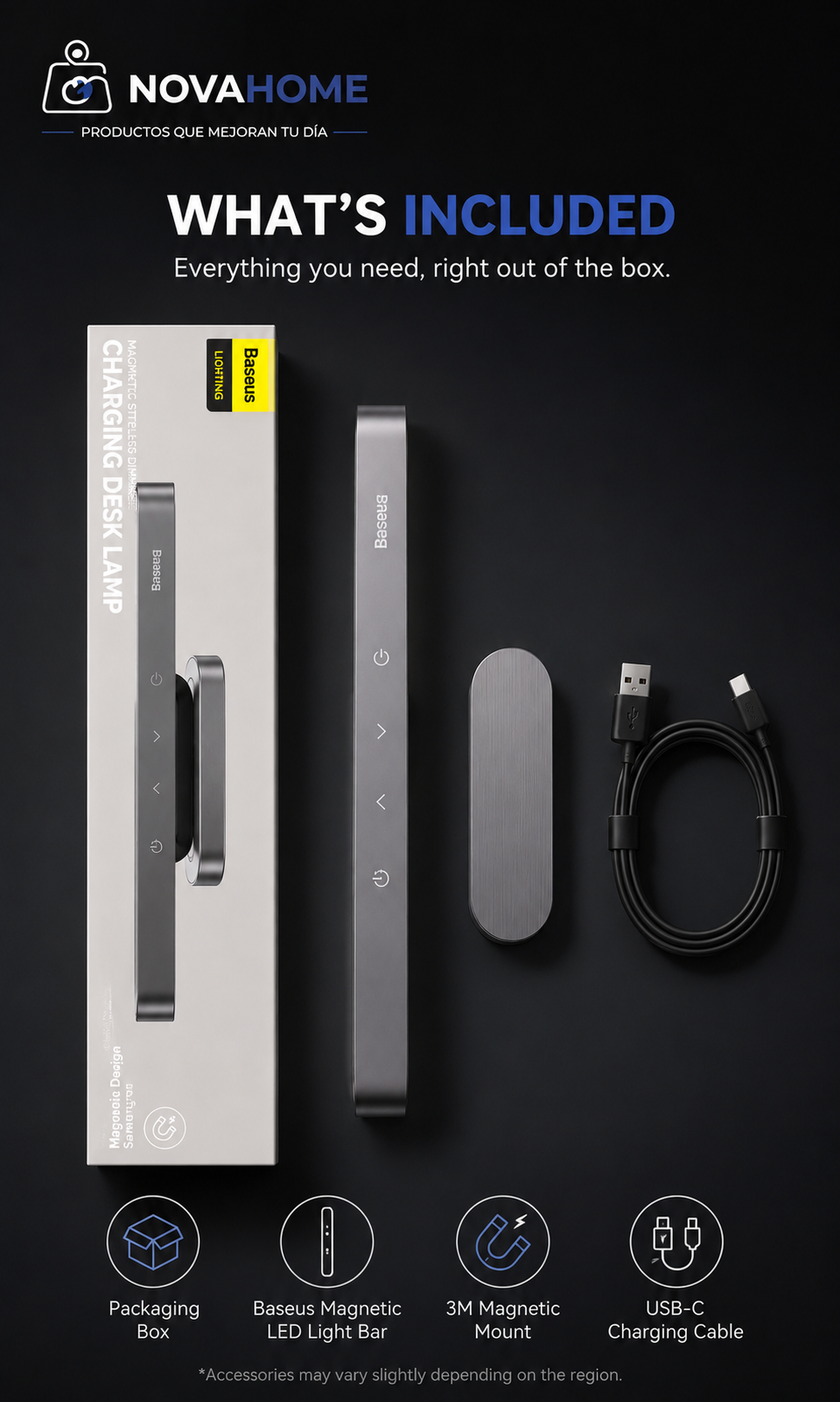 Lámpara LED Magnética Baseus | Luz Recargable USB con Brillo Ajustable