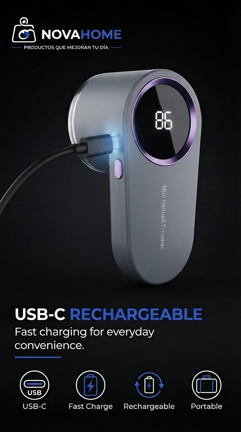 Quitapelusas Eléctrico Recargable con Pantalla LED | Renueva tu Ropa al Instante