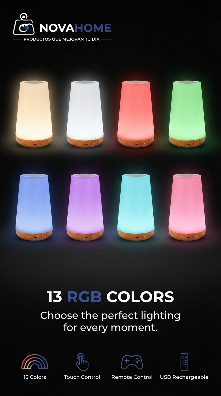 Lámpara Nocturna LED RGB Recargable | 13 Colores con Control Remoto