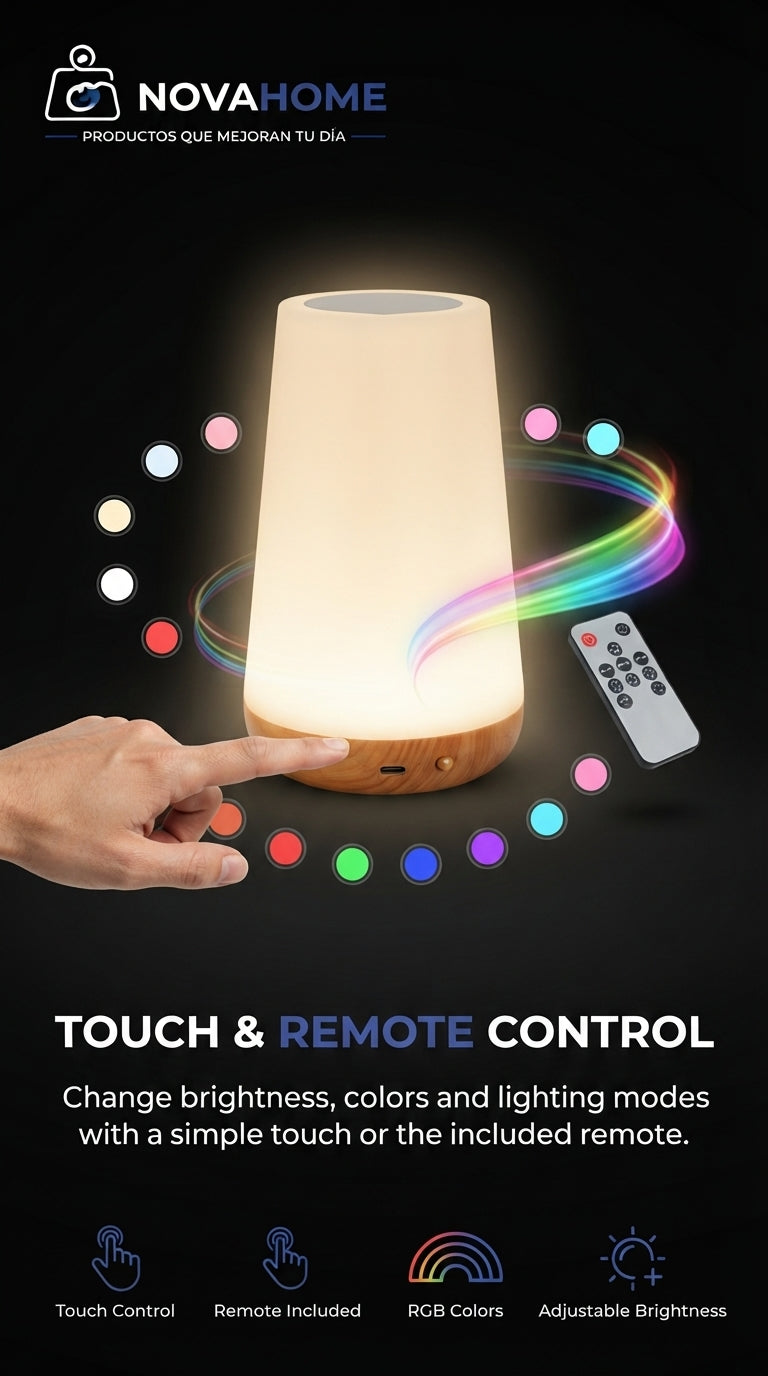 Lámpara Nocturna LED RGB Recargable | 13 Colores con Control Remoto