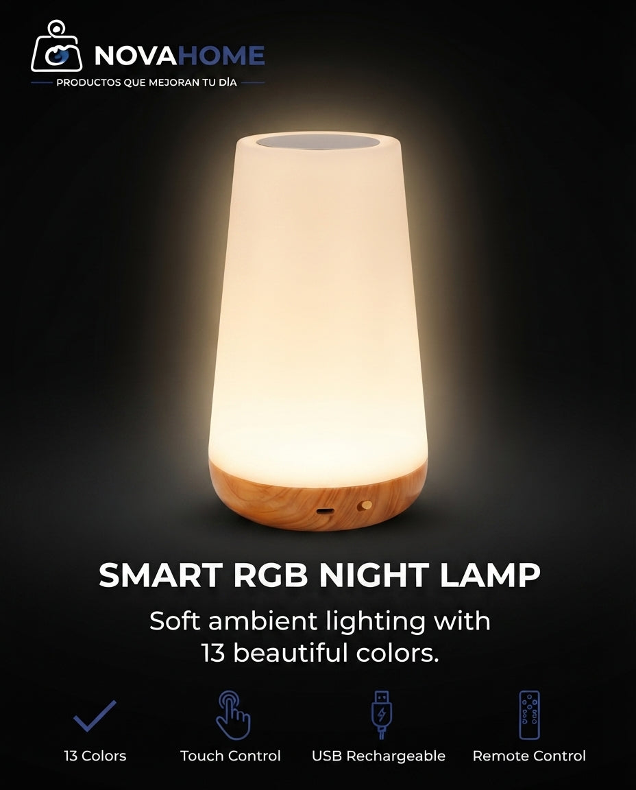 Lámpara Nocturna LED RGB Recargable | 13 Colores con Control Remoto
